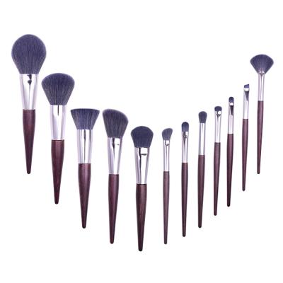 China Angular Blush Kuulee 12 Pieces Wooden Handle Makeup Brush Set Synthetic Hair Logo Foundation Brush Set Wholesale Custom Made for sale