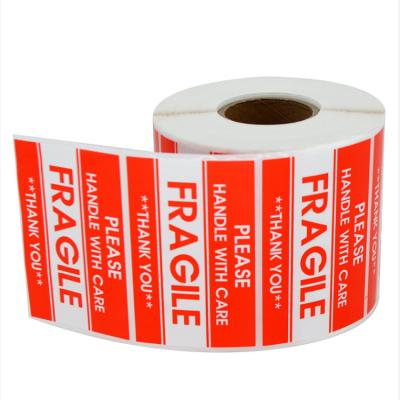 China Waterproof Custom Packaging Label Bright Red Fragile Label Sticker Roll Up Fragile Shipping Stickers for sale