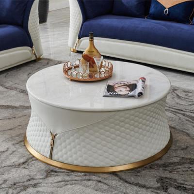 China PANEL plating gold color brushed round coffee table lower side table for sale