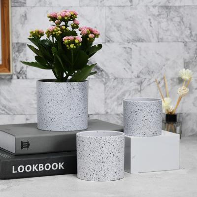 China Modern Custom Printed Interior Decorate Medium Cylinder White Plastic Planters Pots For Plants for sale