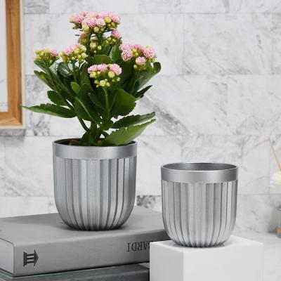 China Wholesale Modern Balcony Home and Garden Outdoor Decorative Large Plastic Planters High Silver Bulk Flower Pots With Words for sale