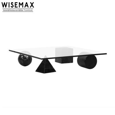 China Luxury WISEMAX FURNITURE Modern Simple Square Round Marble Glass Tea Coffee Table for sale