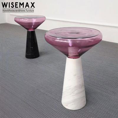 China (Others)WISEMAX FURNITURE Modern Adjustable Round Marble Glass Top Coffee Table Clear Sofa Side Table Mushroom Center Glass Bell Coffee Table Set for sale