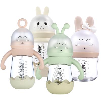 China New Design 2022 BPA Free Wide Neck Baby Bottle Glass Baby Bottle For Newborn Baby Anti Fall for sale