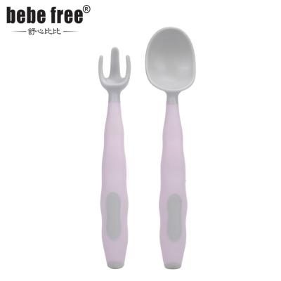 China Food Grade BPA Free Silicone High Quality Baby First Self Self Feeding Spoon and Fork Set for sale