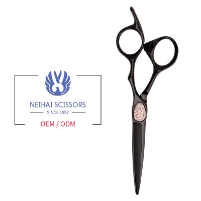 China Straight Steel Scissors Joewell Black Croshin Hair Scissors 6.3 Inch VG10 Barber Scissors for sale