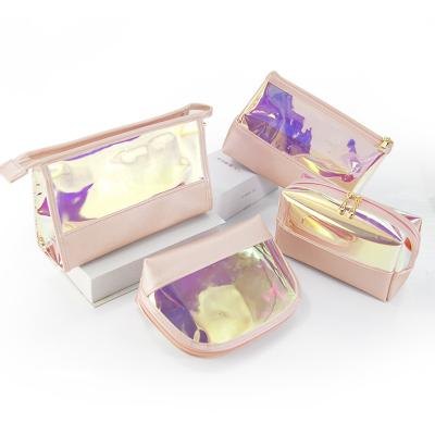 China Hot Selling Lady INS Wholesale TPU Clear Laser Pink Travel Make Up Pouch Bag Zipper Open Cosmetic Bags Custom Women's Laundry Bag for sale