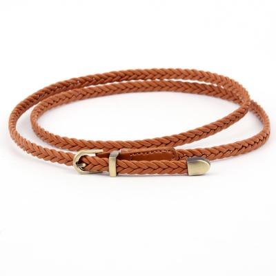 China Daily Wearing 2022 Trend Women Handmade Candy Colors Ladies Belt Knit Weave Slim PU Faux Skinny Braided Leather Woman's Belt For Casual Dress for sale