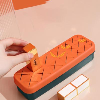 China 2022 New Fashion Design ABS Silicon Candy Colors Makeup Organizer Box Lipstick Lip Gloss Brush Eyebrow Pencil Storage Box for sale