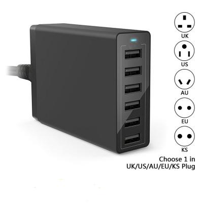 China caja fuerte BRITÁNICA de carga rápida del enchufe del AU de la UE de los E.E.U.U. del cargador USB de la pared del puerto de 5V 10A 6 para el viaje casero en venta