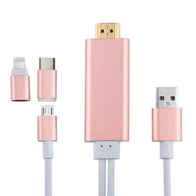 China 2 In 1 8 Pin Gold High Speed HDMI Cable For IPhone 5 5S 6 6s Plus Samsung HTC LG SONY for sale