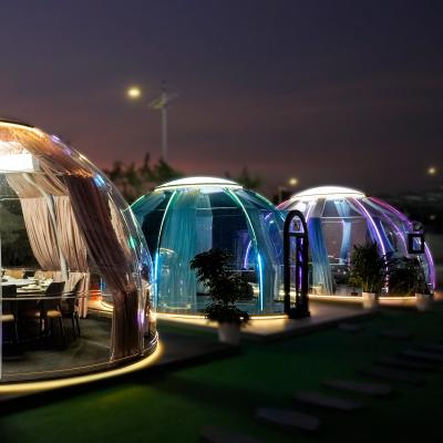 China Buena calidad al aire libre Hotel Resort Pc Ocio Redondo Glamping Protector solar Doble Cúpula Casa tienda de campaña en venta