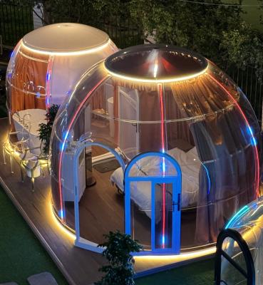 China 4.0m+2.7m Diámetro Tenda de cúpula transparente Cúpula geodésica Glamping PC Tiendas de campaña Casa cúpula en venta