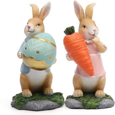 China Easter Desktop Resin Easter Opens Rabbit Participation Carrot Rabbit Easter Egg Figurines Easter Decoration for sale