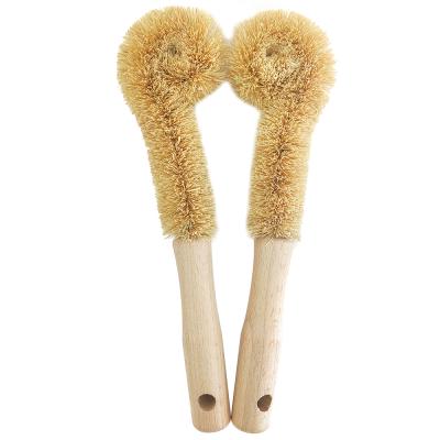 China Sustainable Bamboo Kitchen Brush Pot Dish Scrubber Coconut Fiber Brushes for sale