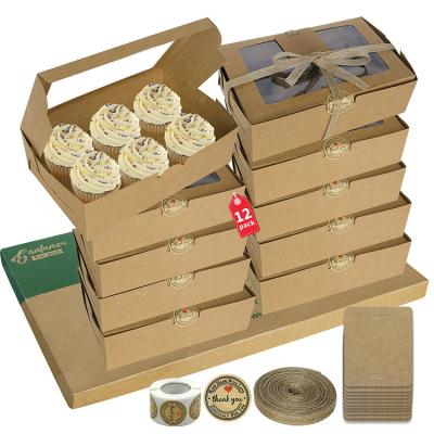 China 12PCS Recyclable White Paperboard Cardboard Window 6 Cupcake Packaging Box Recyclable Birthday Cake Baking Box for sale