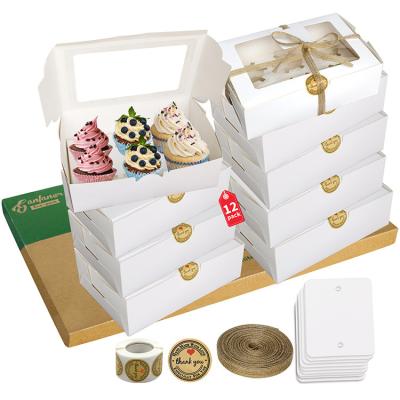 China 12PCS Food Packaging Recyclable Kraft Paper Cardboard Window 6 White Cupcakes Packaging Box Cake Box for sale