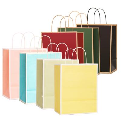 China Wholesale Custom Recyclable Logo Kraft Paper Bag Gift Tote Bag Shopping Bag With Rope Paper Handle for sale