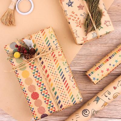 China Recyclable Custom FSC Logo Printing Christmas Style Kraft Gift Wrapping Paper Paper For Gifts Wrapping for sale