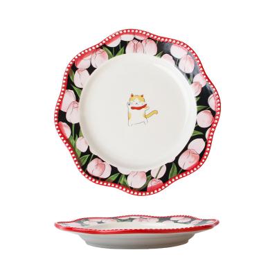 China Sustainable Porcelain Dinner Plate Dot Embossed Charger Plate With White Ceramic Color Tulip For Hotel Home for sale