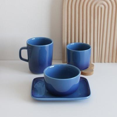 China Custom Made Simple Style Solid Color Dinner Set Ceramic Blue Dish Cup Bowl Tableware Viable For Restaurant for sale