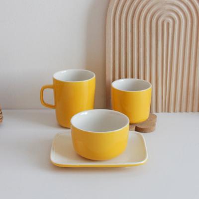 China Viable Style Double Color Single Glaze Stoneware Cup Dish Mug Dish Set Ceramic Tableware for sale