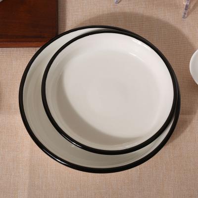 China Viable Nordic simple style white porcelain dish round dish black ceramic restaurant edge cheap dishes for sale