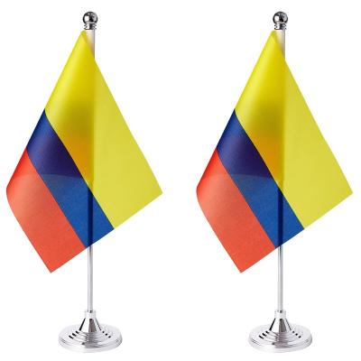 China Bright Colors With Fade Resistant Durable Polyester Custom Table Flags, Mini Colombia Desk Flags With Stand Base, International Festival Events Celebration Home Office Decor for sale