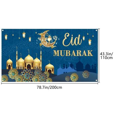 China 100% Eid Mubarak Backdrop Banner Holiday Background Gifts Hanging Flag For Party Decoration Custom Party Decoration Polyester Healthcare Institutes for sale