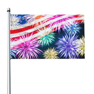 China Custom Washable Standard Flag 3x5 FT Fireworks America Polyester Hanging Banner With 2 Grommets For Outdoor Indoor Decoration for sale