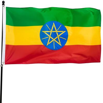 China Custom Washable All Country Flags Banner Ethiopia National Flag Polyester With Brass Grommets Flag for sale