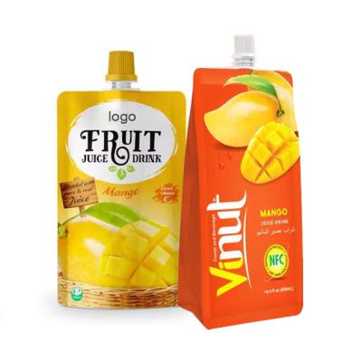 China Disposable Custom Printed 500ml Fruit Juice Stand Up Spout Pouches Flat Bottom Mango Juice Drink Spouted POuches for sale