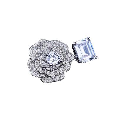 China Hot Internet Camellia Rose Micro Inlaid High Carbon Diamond Emerald Cut Jewelry Female Ring Christmas TRENDY for sale