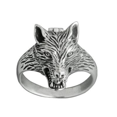 China Wolf Head Punk Creative Opening And Closing Vintage Thai Silver Black Bossy Men's Ring for sale