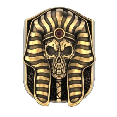 China Skull Punk Egyptian Gold Pharaoh Two Tone Exaggerated Punk Ring for sale