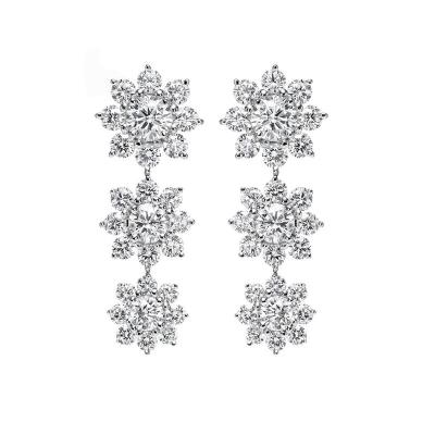 China Elegant sunflower flash diamond super cluster inlaid three-flower temperament long earrings for sale