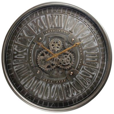 China Rustic oversized antique style metal industrial wall clock with moving gears for sale for sale