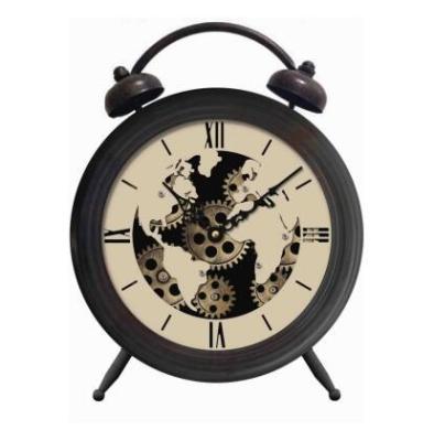 China New Arrival Antique Style 13.5 Inch Antique Black Industrial Style Gear Table Top Exposed Decorative Clock With Moving Gears for sale