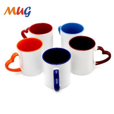 China Viable Chinese Factory Promotion 11oz Color Sublimation Coating Inner Mug With Colorful Heart Handle for sale