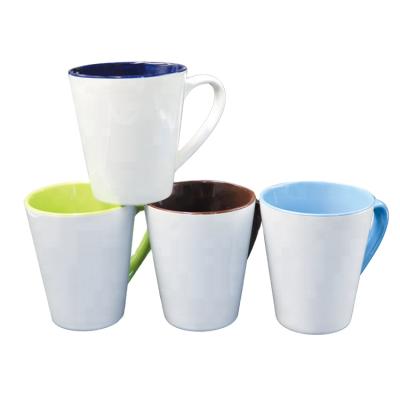 China Viable Colored And Outer White V Shape Mug Viable Inner Ceramic Coffee Mugs for sale