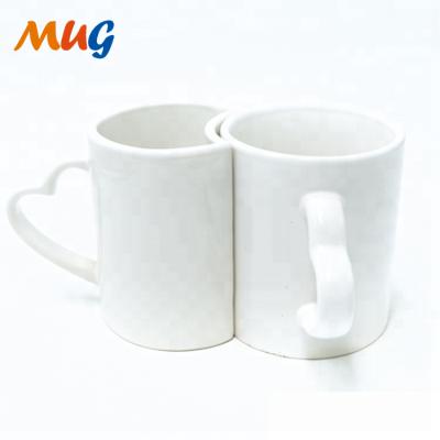 China Factory Promotion Viable Chinese Couple White Ceramic Coffee Mug With Heart Handle For Gift for sale