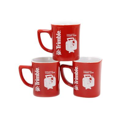 China Promotional Wholesale High Quality Viable Low Temperature Red Square Mug Iced Ceramic Coffee Mug With Decal for sale