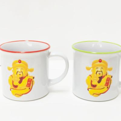 China Chinese Style Ceramic Rich God Mug Coffee Tea Coffee Stock Promotion Big Discount Cartoon Factory Red Rim And Green Rim for sale