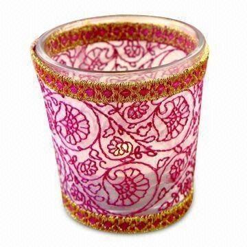 China Glass Tealight Candle Holders with Fabric for sale