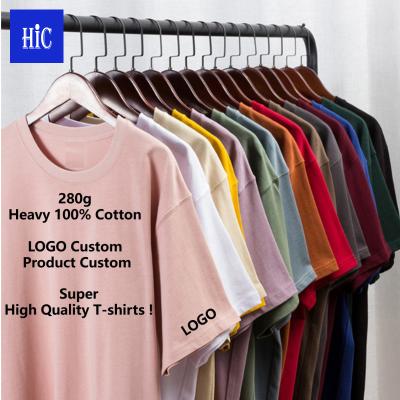 China Wholesale Custom Logo Printed Embroidered Mens Plain Tee Shirt 100% Heavyweight 280gsm Anti-Wrinkle HIC Cotton T-shirt Short Sleeve Tee for sale