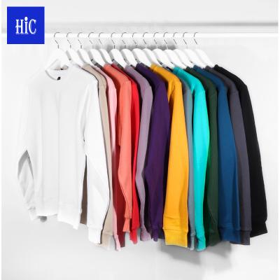 China Anti-pilling HIC 340g unisex heavy wholesale 100%Cotton no pilling custom pullover LOGO Casual Solid Crew Neck Sweatshirt for sale