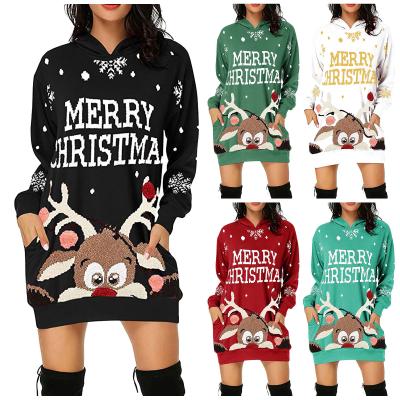 China HIC Anti-static Wholesale Hot Sale Women's Christmas Hoodies Casual Dress Knitted Sweater Tops Loose Hoodies With Pocket for sale