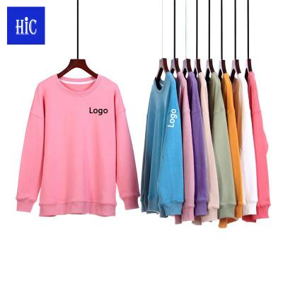 China New Design Anti-Wrinkle HIC Women's Plus Size Long Sleeves Sweatshirt LOGO Fleece Sweater Custom Printing Crewneck T-shirts 500g 100%Cotton for sale