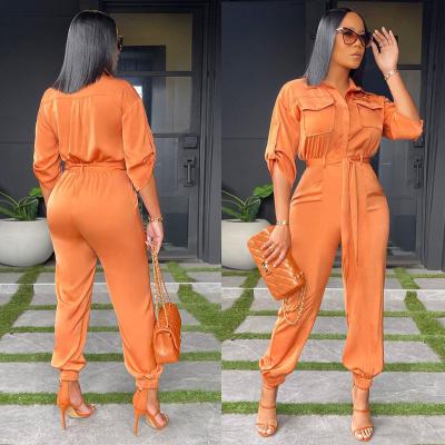 China 2021 Winter New Women's Clothing Jumpsuits Solid Color Hot Selling Elegant One-Piece V-Neck Winter Overalls Women Casual QUICK DRY Ladies Ladies for sale