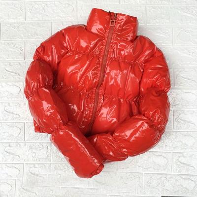 China Women Breathable Zipper Coat Bubble Patent Leather Waterproof Winter Fashion Cotton Padded Red Stripper Jacket Woman Parkas Plus Size for sale